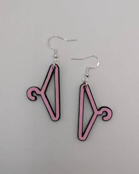 Pink Reproductive Rights Hanger Wood Dangle Earrings